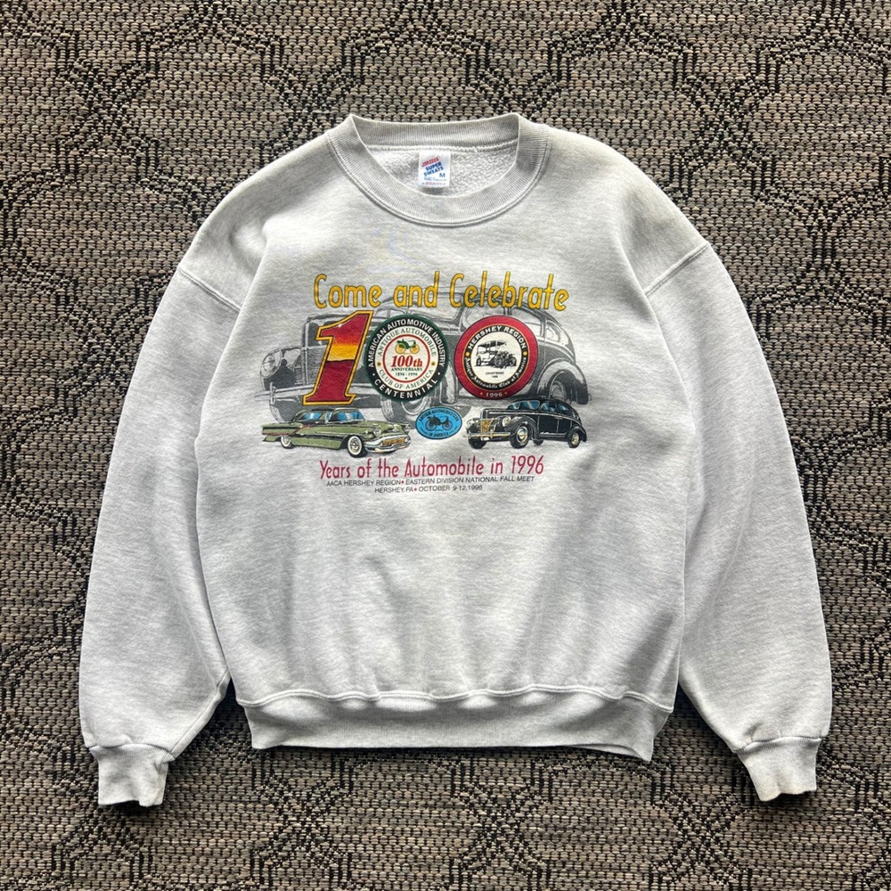 Vintage Jerzees‎ Sweatshirt Mens Medium Gray Hershey Car Anniversary Automotive